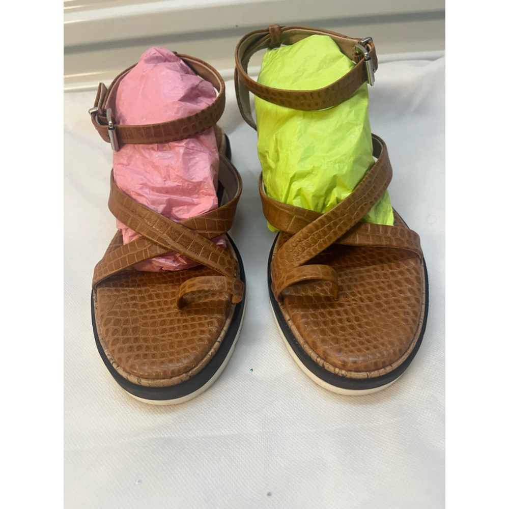 Charles David Crock Embossed Brown Platform Sandals Women Size 9M